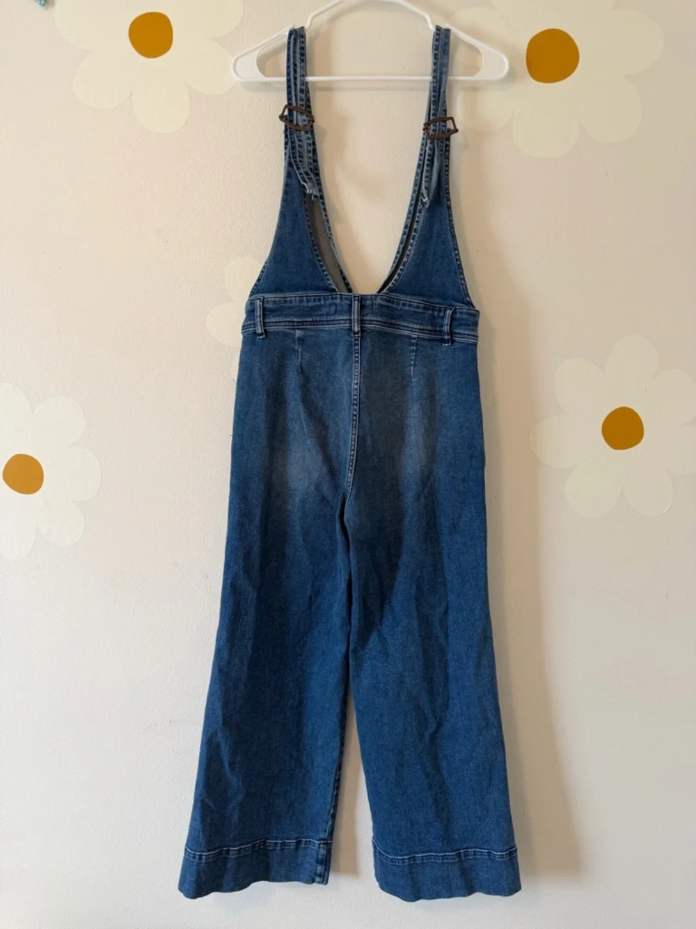 EUC Free People Wide-Leg Denim Overalls A-Lime Medium Wash